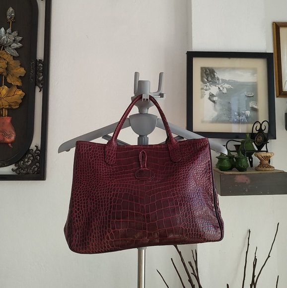 Longchamp Handbags - LongChamp Dark Red Croc Embossed leather Bag
